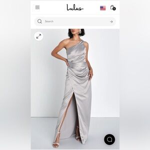 Dreaming of Elegance Grey Satin One-Shoulder Maxi Dress. New with tags.